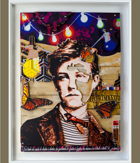 Rimbaud œuvre artistique sur bois.
