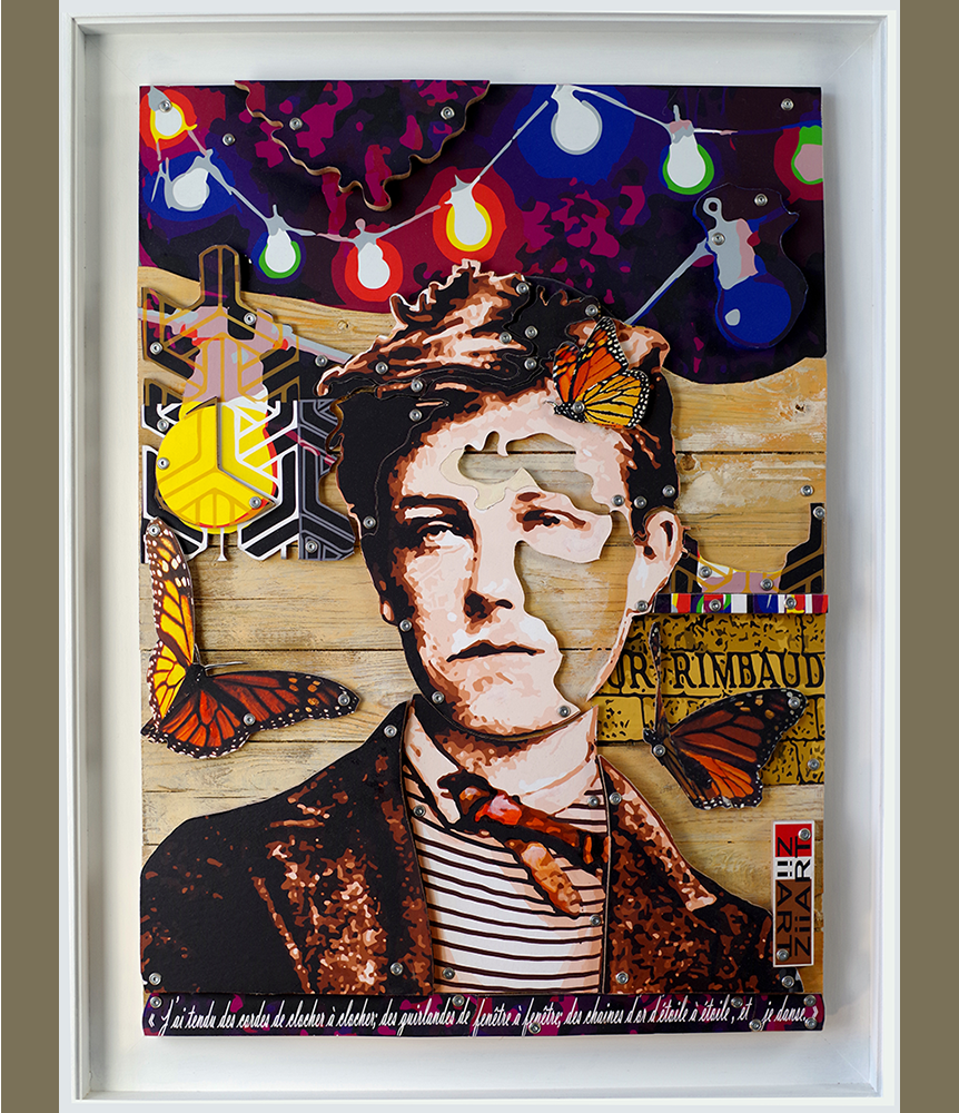 Rimbaud œuvre artistique sur bois.