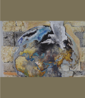 Détail de la peinture de cette œuvre d'art.