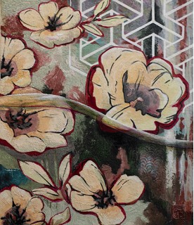 Fleur et tube 2025 peinture sur toile de lin. 55 x 47 cm