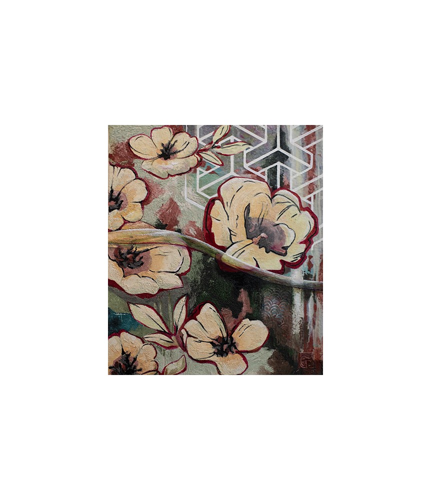 Fleur et tube 2025 peinture sur toile de lin. 55 x 47 cm