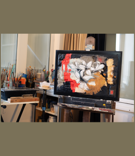 Exposition de la toile à l'atelier de Rezé en France.