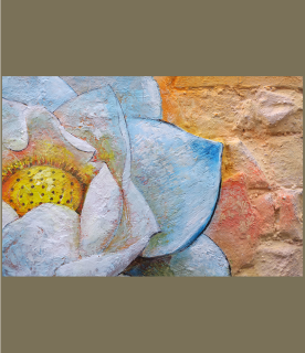 Détail de la peinture on peut observer, le rendu des pierres en volumes.